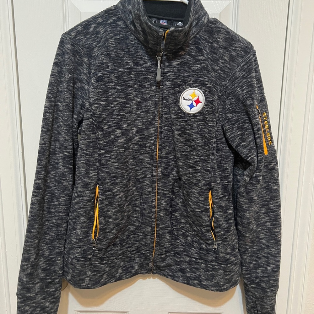 Women's Gray Fleece Pittsburgh Steelers Jacket with Yellow Accents